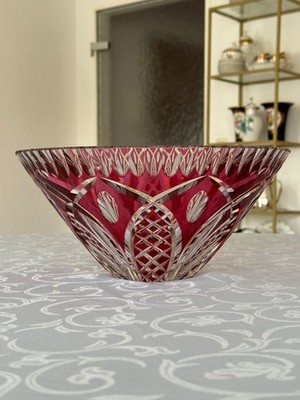 VAL SAINT LAMBERT Art Deco Kristall Prunk Schale Belgien 1930 überfangen 30,5 cm