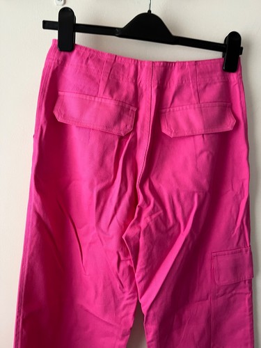 Boohoo Petite Trousers Size 6 New Hot Pink Straight Leg Cargo Casual High Rise - Picture 7 of 8