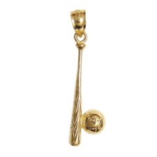 New 14k Yellow Gold Baseball Pendant