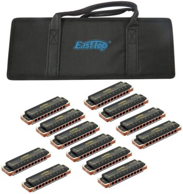 EASTTOP Diatonic Blue Harmonica Set of 12 10Holes Harp Mouth Organ Harmonica Set