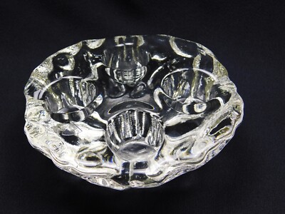 Orrefors MCM Sweden Crystal Art Glass Chunky Ice Textured Candle Holder Signed
