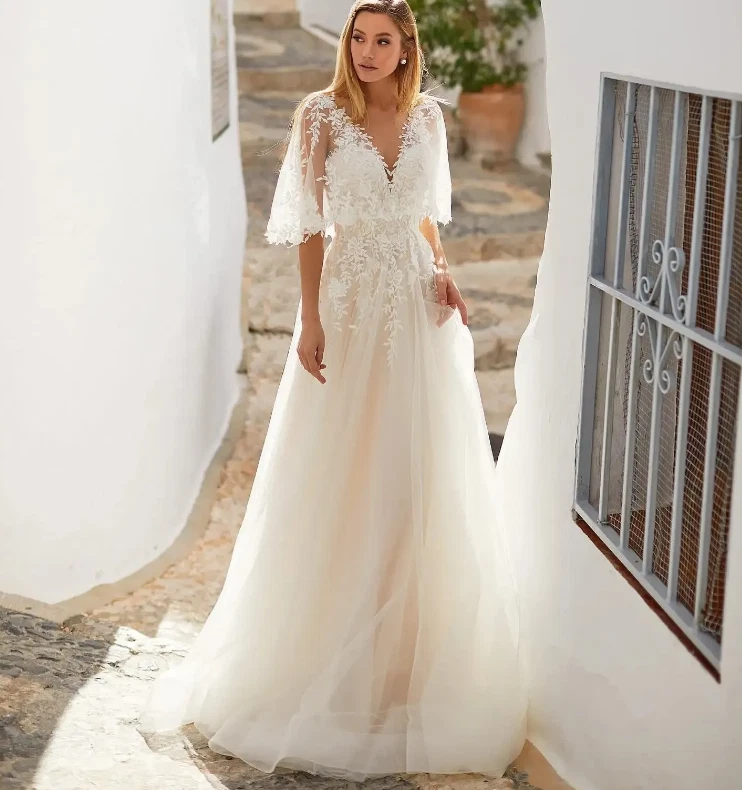Lace A-Line Handmade Half Sleeve Wedding Dresses for sale | eBay