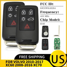 2 For Volvo 08-13 V70 14-18 V60 Keyless Entry Remote Control Car Key Fob