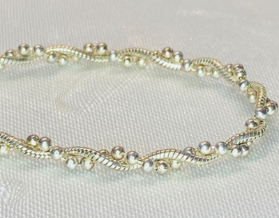 Dainty Sterling Silver 925 Beaded and Snake Chain Twist Bracelet