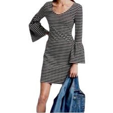 Banana Republic XSP black & white striped bell sleeve V-neck dress