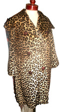 WOMEN'S VINTAGE 60'S MOD COOL HIPSTER FAUX LEOPARD COAT HUGE SHAWL COLLAR M L