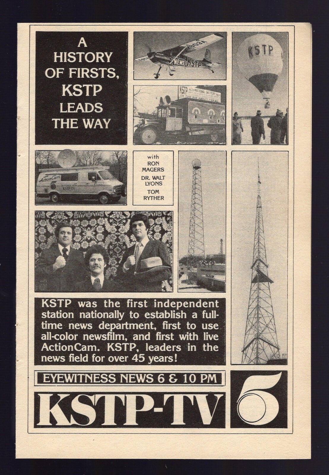KSTP MINNESOTA TV AD/WALT LYONS/RON MAGERS/TOM RYTHER/NEWS VAN & TOWER ...