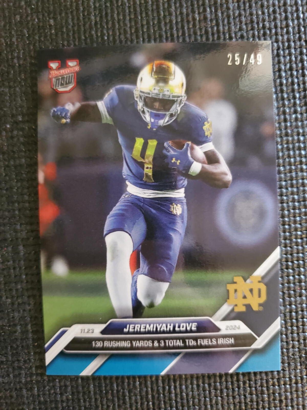 Jeremiyah Love 2024 Bowman U NOW Football Card 45 Blue Parallel 25/49