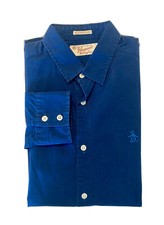 Penguin Men Dress Shirt Skinny Fit Long Sleeve M Royal Blue Cotton