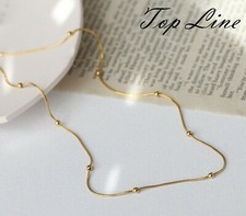Women Girl 4mm Gold Bead Snake Chain Titanium Stainless Steel Necklace 16-18.5"