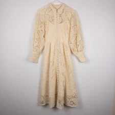 Lea Collection Women's Small Ivory Delicate Victorian Paisley Lace Crochet Dress