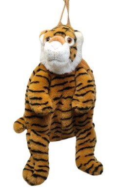 Vintage 19'' Tiger  Plush Backpack with Roaring Sounds TL Toys Gold Glitter Eyes