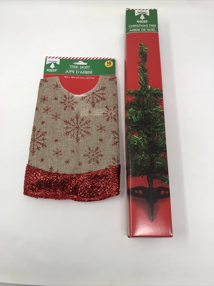 Green Christmas Tree And Tree Skirt. 19 Inches High Table Top Desk New - Image 3 of 4