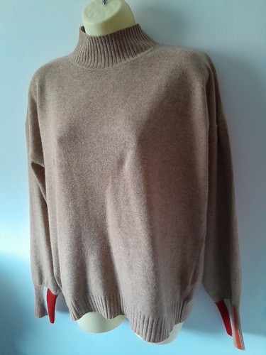 (M) NEXT JUMPER. high Neckline. Cuff Colour Block. Camel - Picture 2 of 10