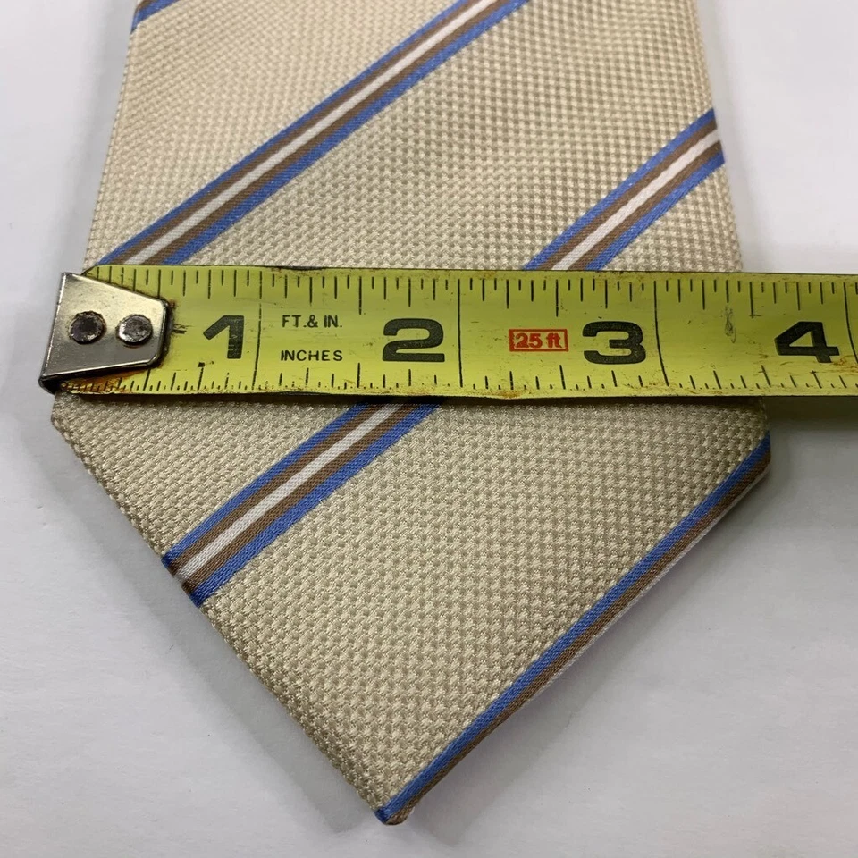 Corbata clásica para hombre The Savile Row beige azul a rayas seda texturizada 3 1/2 x 58 Foto 3 de 4