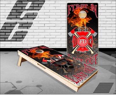 Firefighter First In Last Out Metal Cornhole Boards Bean Bag Toss Game