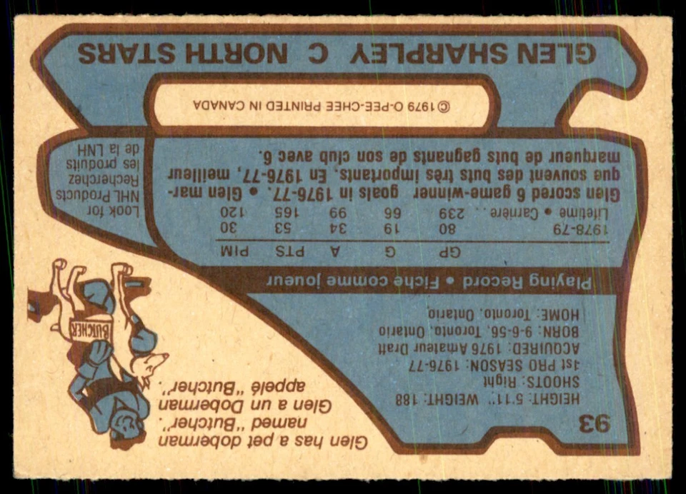 1979-80 O-Pee-Chee Glen Sharpley Minnesota North Stars #93 - Image 2 of 2