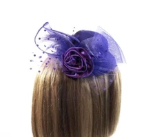 Purple Rose Dotted Netting Feathers Society Mini Hat Fascinator Red Hat Ladies