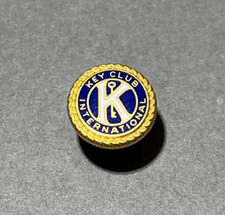 Vtg Key Club International Member Circular Lapel Hat Pin Blue Enamel Gold Fill