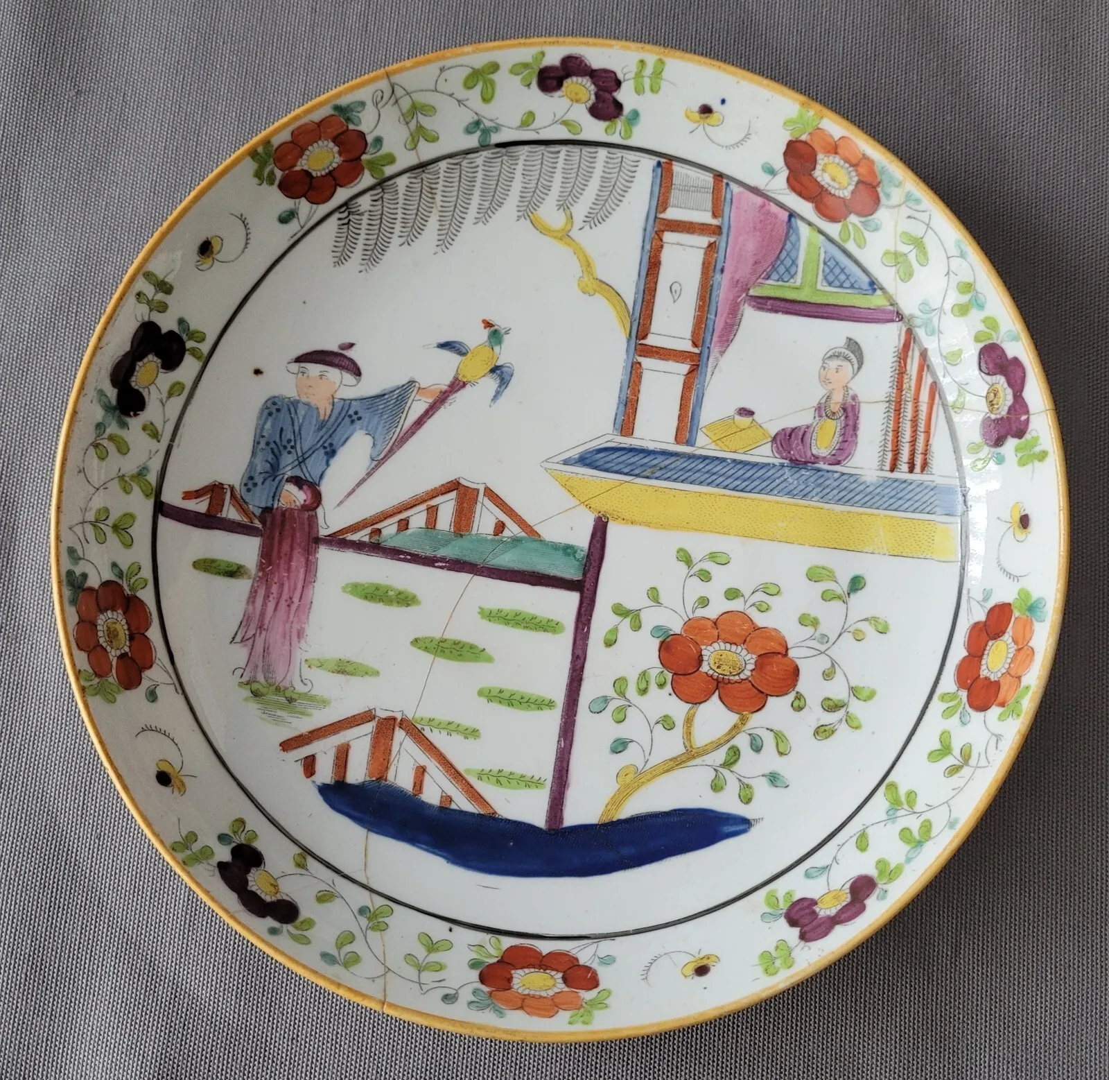 NEW HALL CHINESE FIGS PAT 1040 LARGE SAUCER DISH C1812-18 PAT PRELLER COLLECTION - Picture 1 of 7