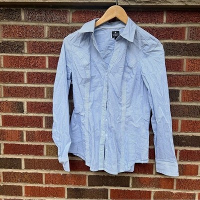 Express Blue and White Striped The Essential Shirt Button Down Blouse Top