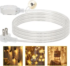 1 Pack 9FT 3 Outlet Clear Extension Cord Indoor Thin, Flat Extension Cord 2 Pron