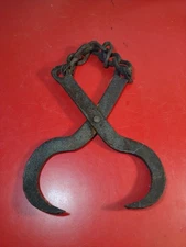 Antique Vintage Steel Ice Block Tongs  Metal Hooks Ice