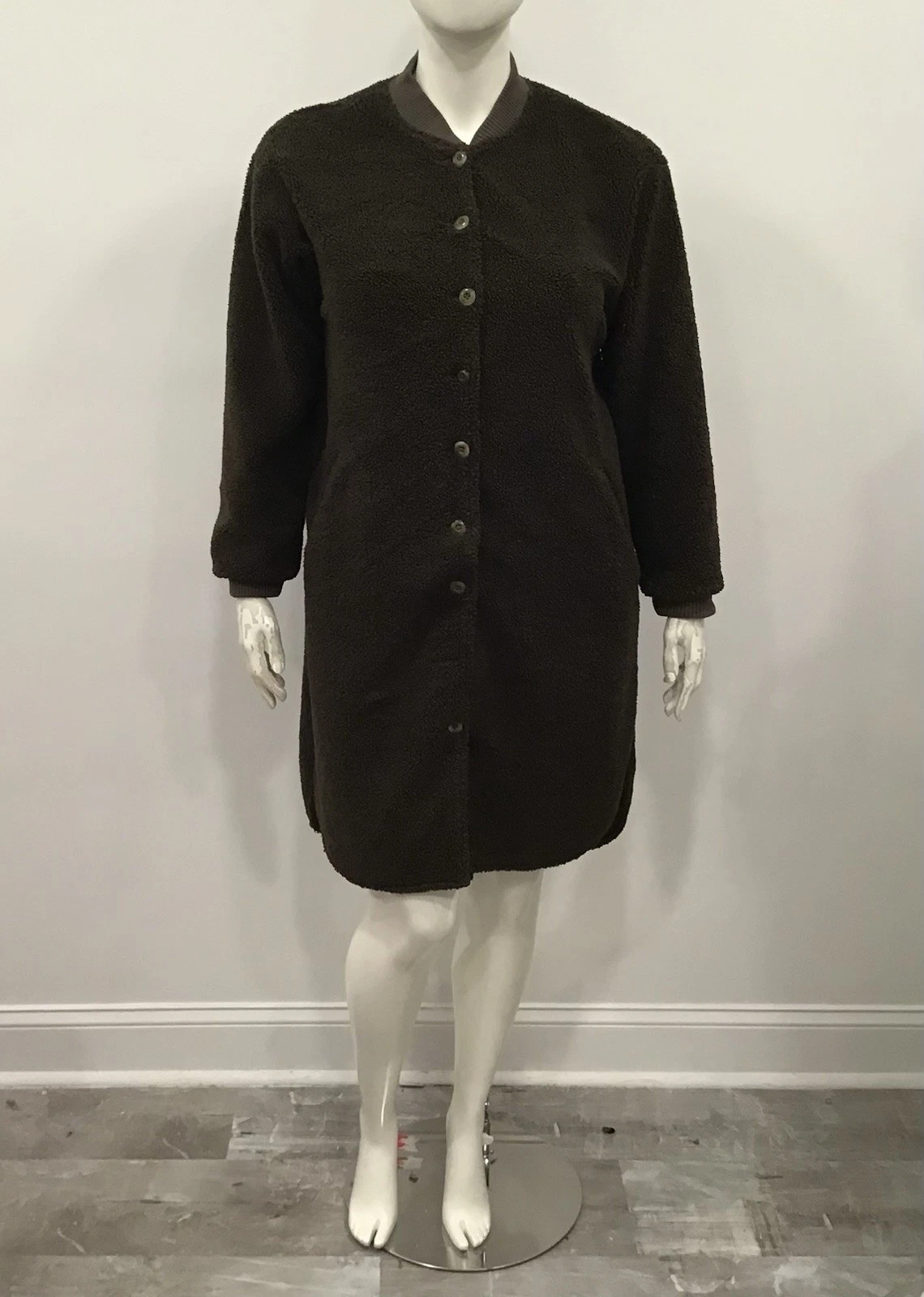The Great Sherpa Coatigan Jacket Coat Dark Brown Long Duster Fleece Size 1 small