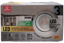 Globe LED Recessed Light Kit 9082101  3" Spot Swivel 50W 400 Lumens [96]