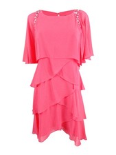 SLNY Women's Beaded Tiered Capelet Dress (4, Flamingo/Pink)