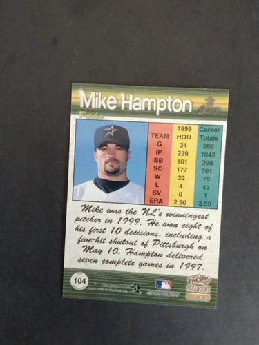 2000 Paramount Platinum Blue #104 Mike Hampton /67 - Picture 2 of 2