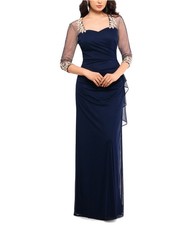 XSCAPE Womens Illusion Gown Dress, navy, 6