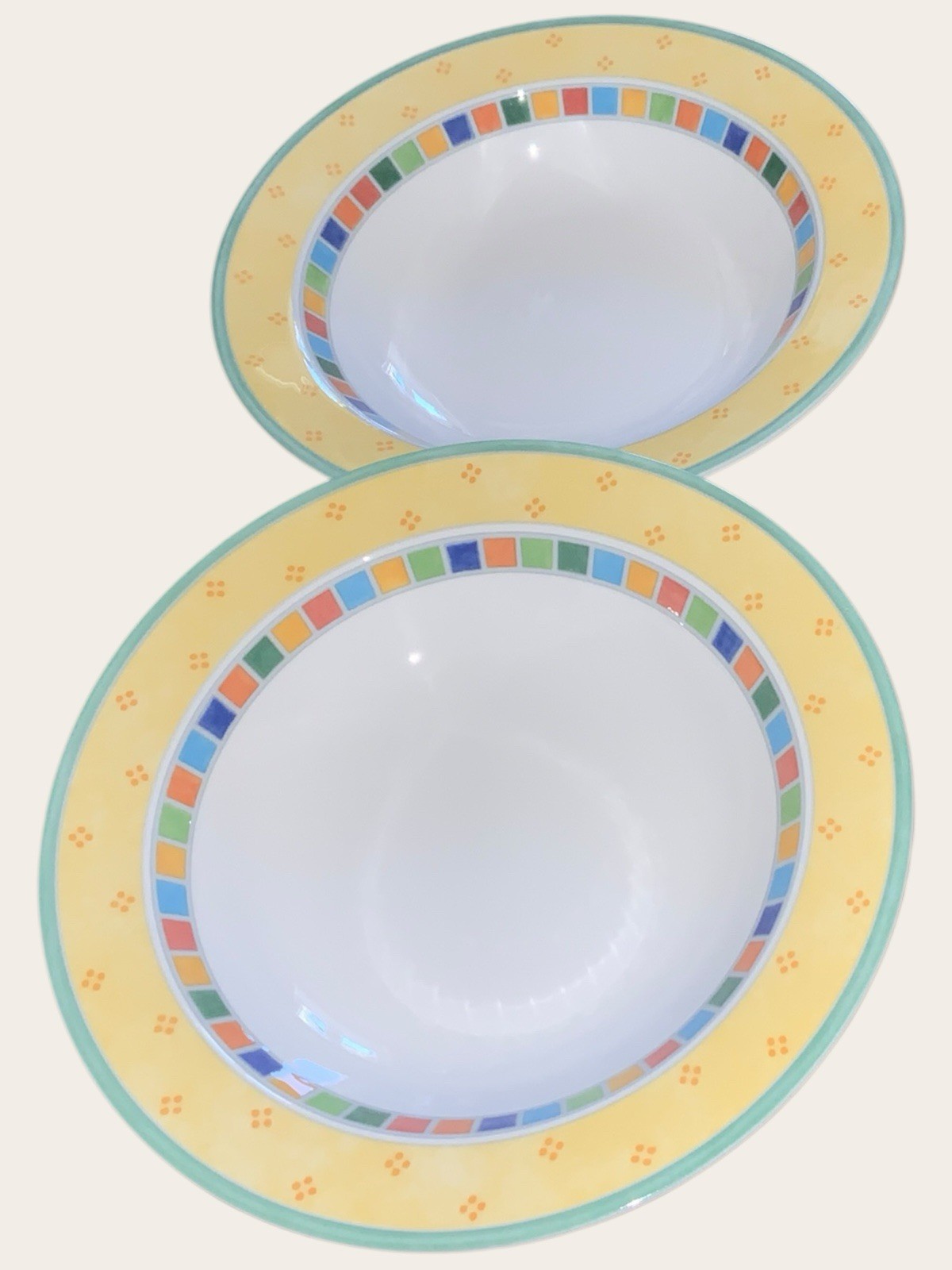 Villeroy & Boch Twist Alea Limone 2x Rim Soup Dessert Bowls 8” 20cm With Labels