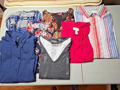 Lot Of 7 Women's Medium Blouse Top Shirts Tommy Bahama Loft Salaam By & By Dots