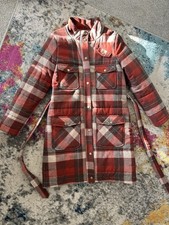 Pendleton Portland Collection 100 Wool Coat Red Brown Cream Plaid Made in USA S