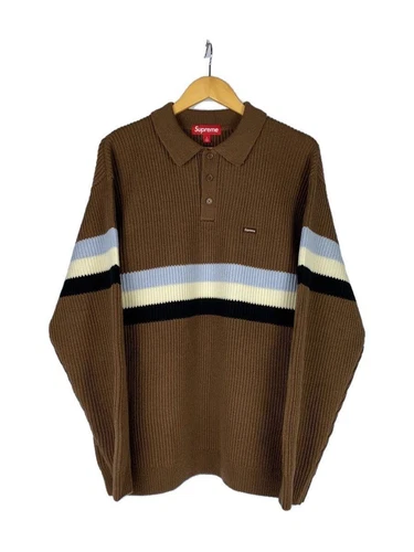 Pull tricot suprême 23AW petite boite polo épais L acrylique bordure marron occasion
