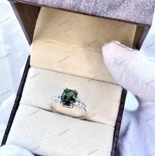 Lab-Created Green Sapphire Ring 925 Sterling Silver Engagement Ring Gift For Her