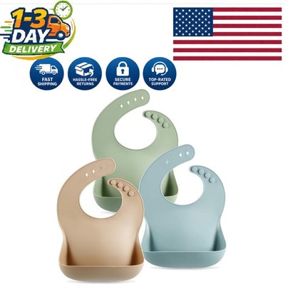 Unisex Silicone Baby Bibs - Soft, Easy Clean & Adjustable (Set of 3 for 10-72 M)