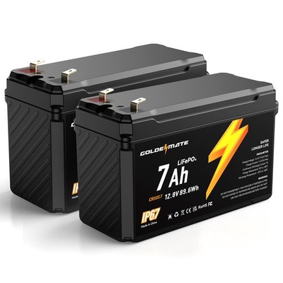 GOLDENMATE 12V 7Ah Lithium LiFePO4 Deep Cycle Battery(2 12v 7ah (2 Pack)