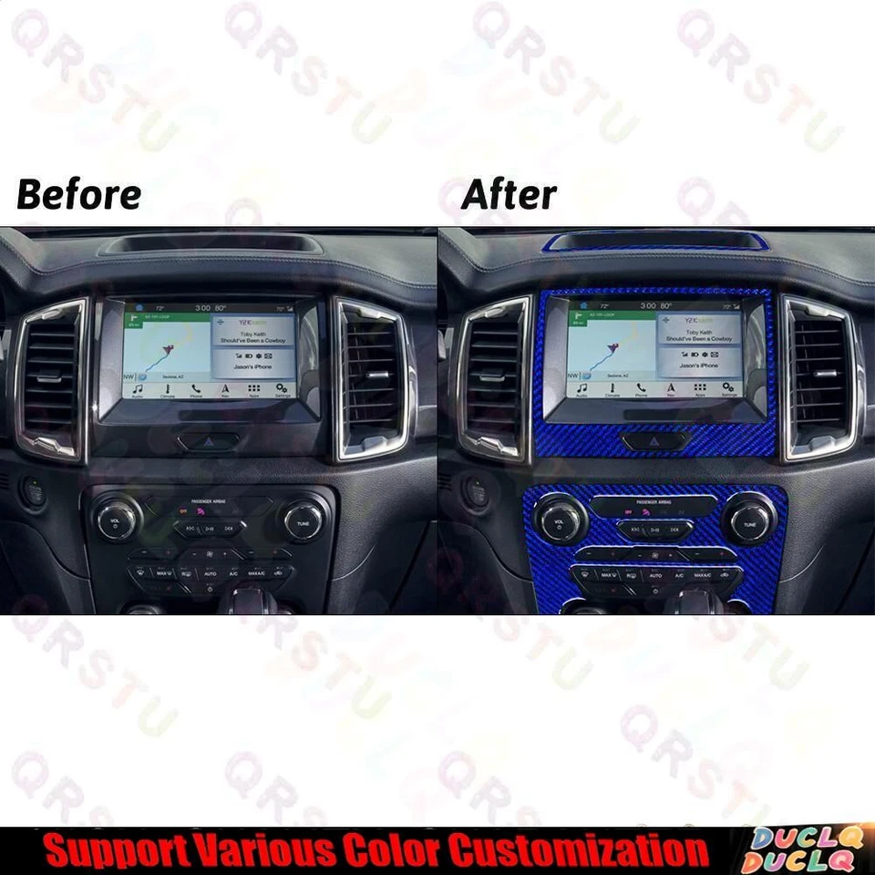For Ford Ranger 2019-2022 3Pcs Blue Carbon Fiber Center Console Panel Cover Trim - Изображение 3 из 4