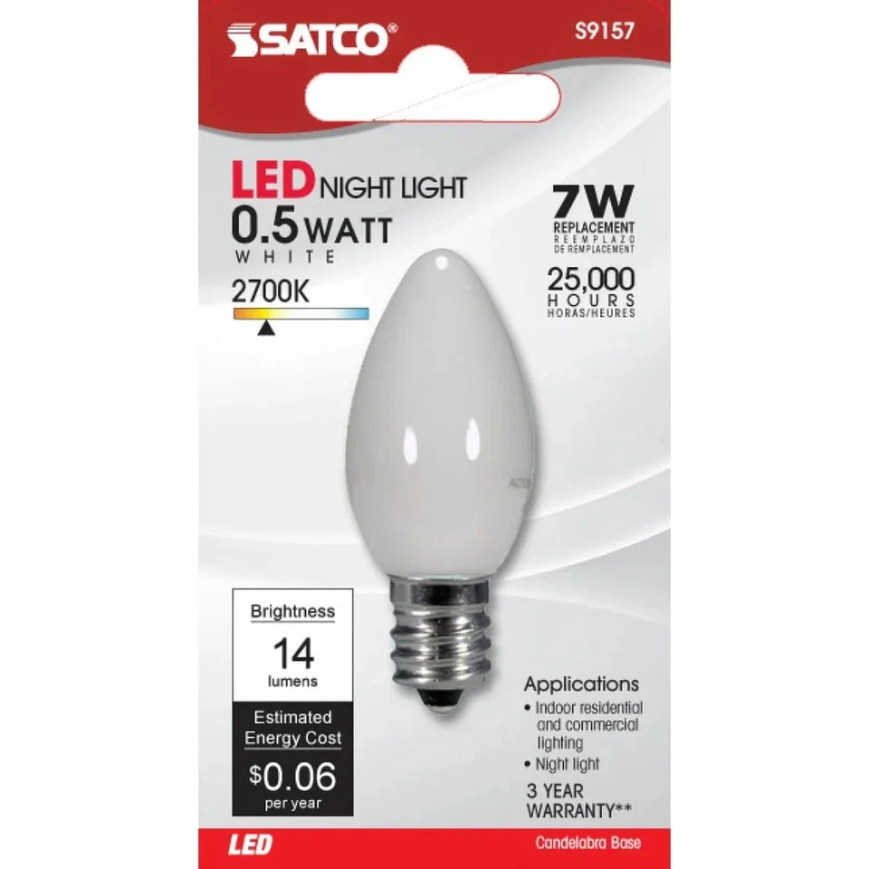 0.5 Watt LED - C7 - White - 2700K - Candelabra base - 120 Volt - Carded - 12-Pac - Image 2 of 4