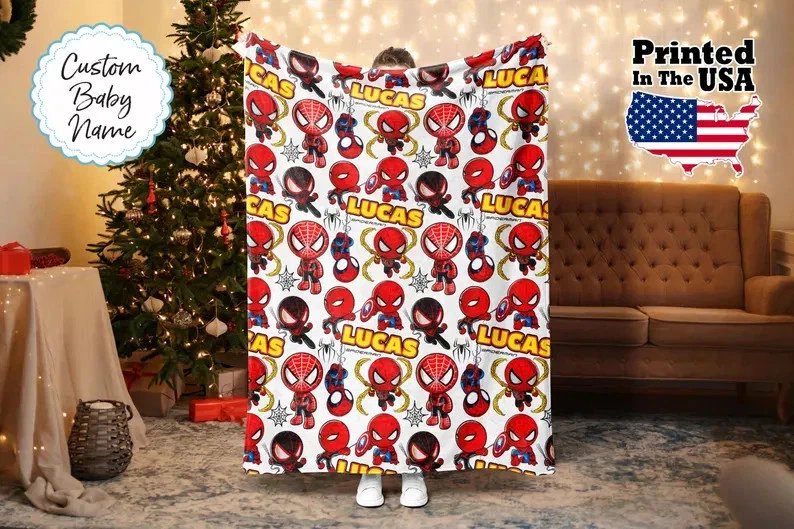 Disney Superhero Spiderman Lines Cute Cartoon Art Customize Fleece Blanket