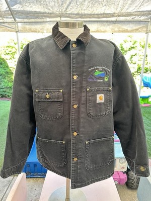 Vintage Carhartt Work Jacket C01 BLK Black Blanket Lined Chore Coat Workware 