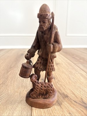 Vintage Hand Carved Wooden Figurine Sheep Herder Made in Bethlehem