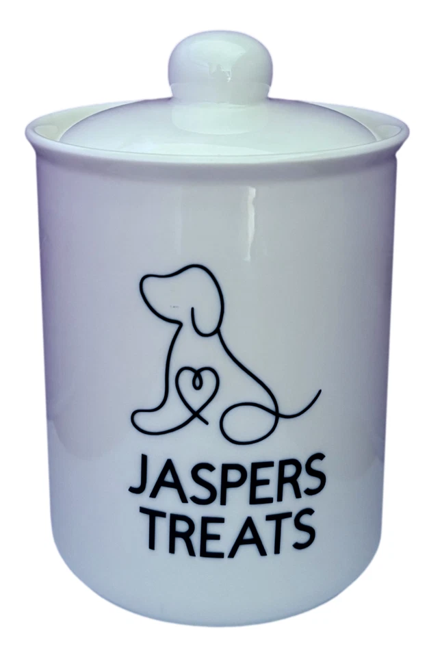 Tarro de golosinas personalizado para perros o gatos tarros de cerámica de China blanco y negro Foto 4 de 4