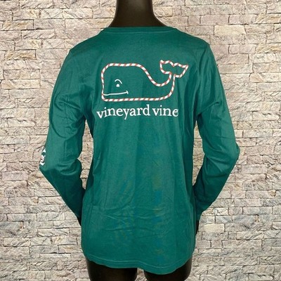 Vineyard Vines Tee Long-Sleeve Candy Cane Design Whale Pocket Crew Neck SZ Med