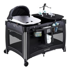Pamo Babe 4-in-1 Baby Playard: Bassinet, Changing Table, Portable Crib, Toy Mobi