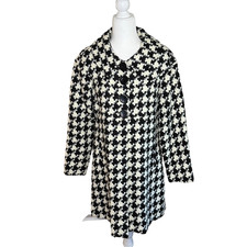 Coldwater Creek Black Ivory Houndstooth Woven Coat Career Lined Size 10 Swing Jk