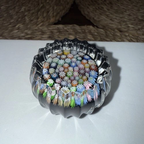 Peter McDougall PMcD Scotland Miniature Millefiori Glass Paperweight Signed