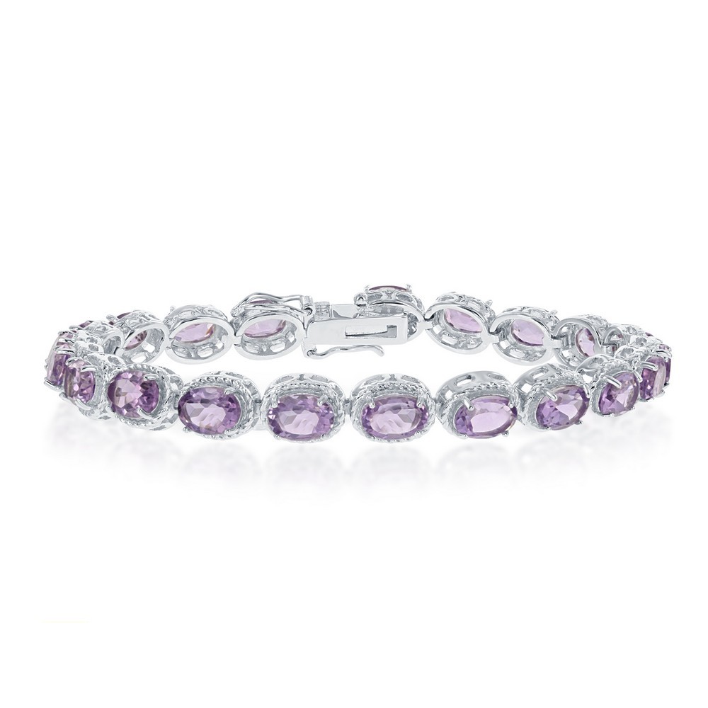 Sterling Silver Oval Amethyst with Rope Border Bracelet 75 80290₽